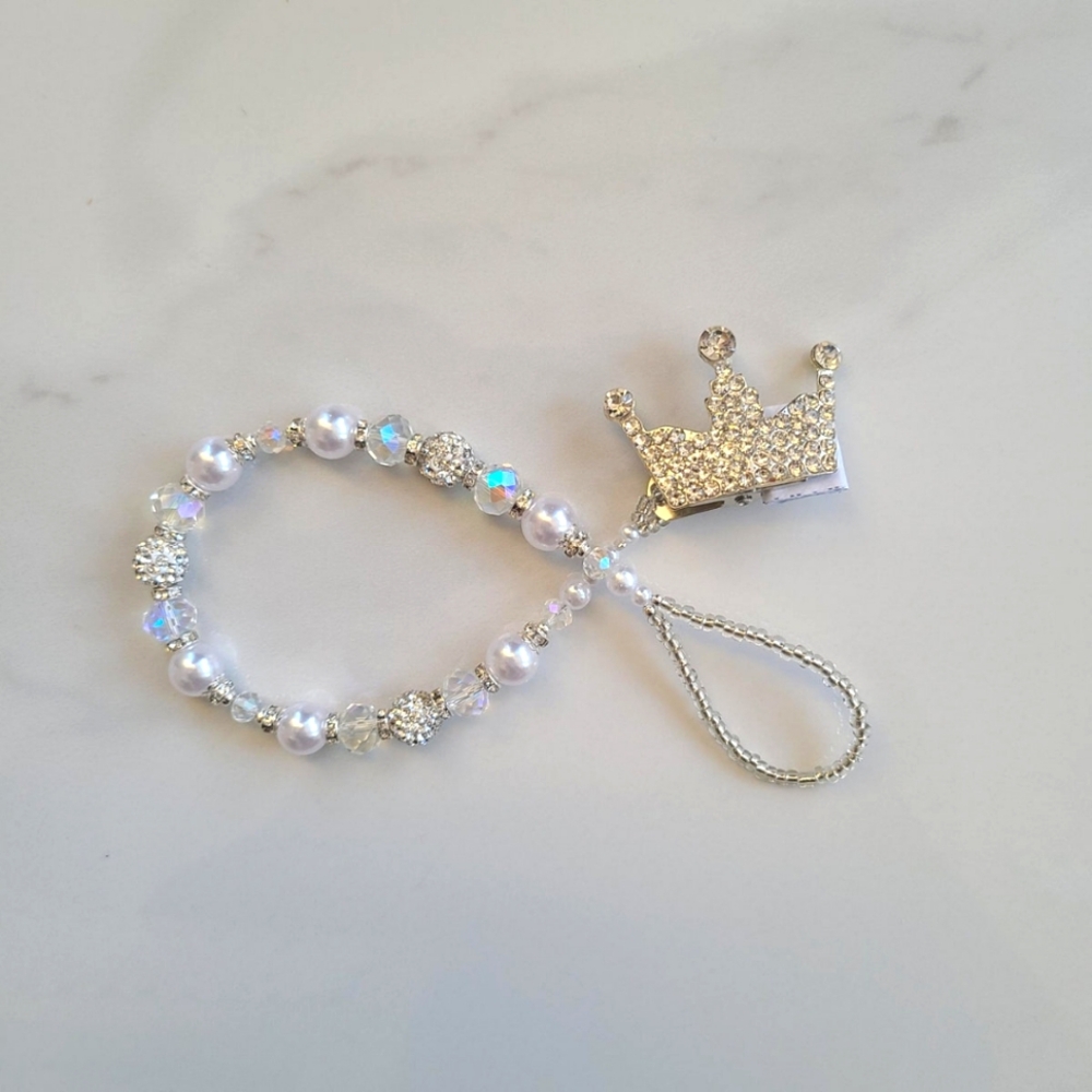 PACIFIER CLIP - SILVER DIAMANTE CROWN